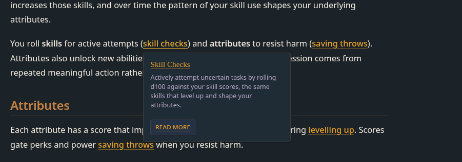 Tooltip idea showing high-level info for term inside a docs site
